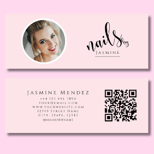 Carte De Visite Mini Artiste Ongles Rose Pâle Photo Professionnelle Qr