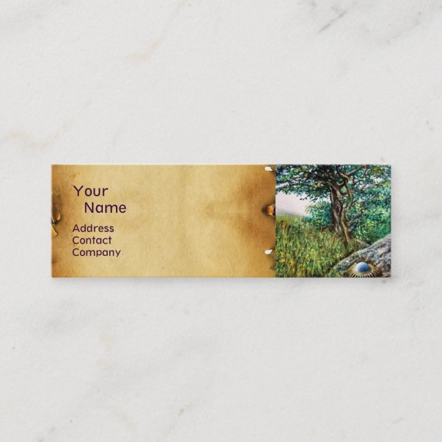 Carte De Visite Mini AURORA / ARBRE MAGIQUE, vert, bleu, parchemin (Devant)