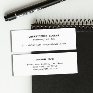 Carte De Visite Mini Avocat blanc élégant simple minimaliste