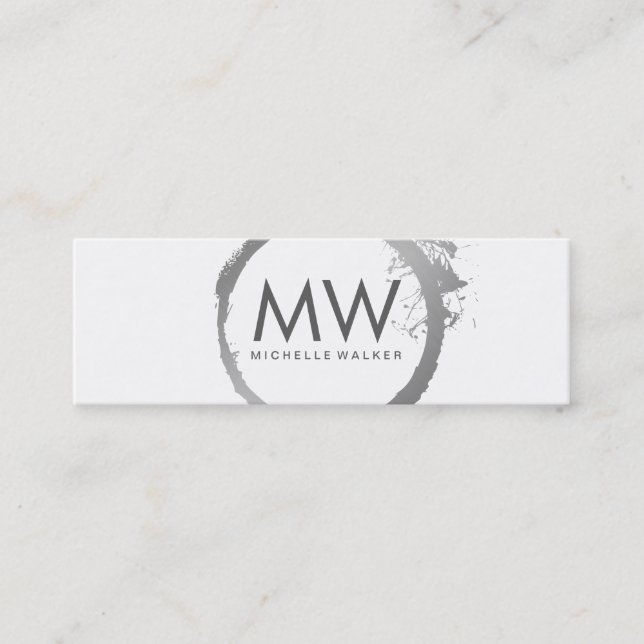 Carte De Visite Mini Bague d'argent Faux élégant avec Monogramme chic (Devant)