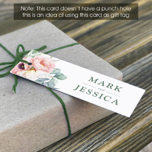 Carte De Visite Mini Balise de Mariage de fleurs blanches roses (1 x 3 