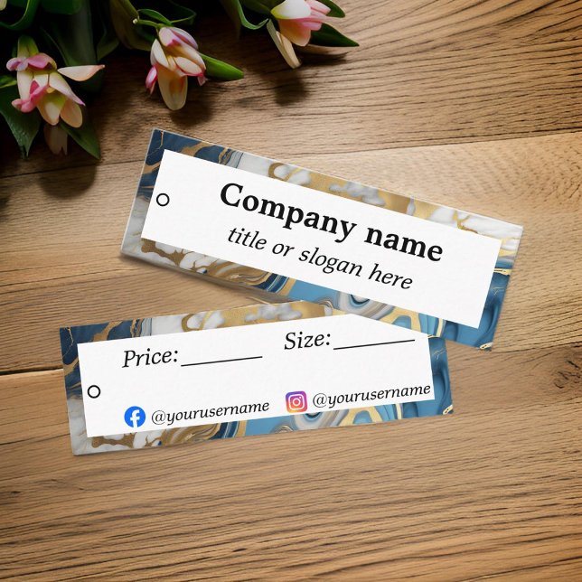 Carte De Visite Mini Balise de prix or bleu et marbre blanc (Créateur téléchargé)