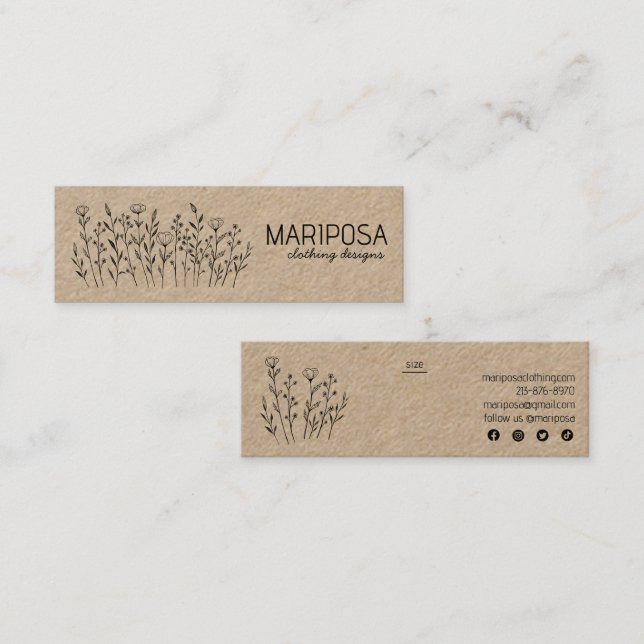Carte De Visite Mini Balise Taille personnalisée KRAFT fleur sauvage (Devant / Derrière)