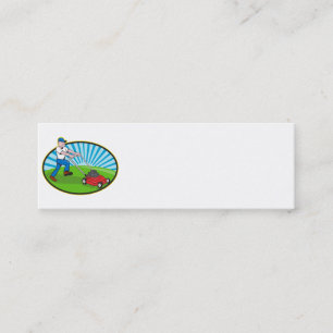 Carte De Visite Mini Bande dessinée de jardinier d'homme de tondeuse
