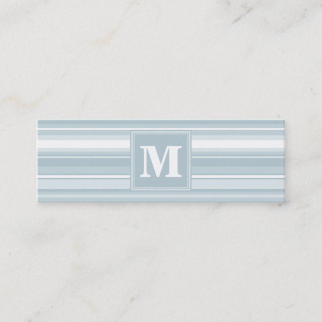 Carte De Visite Mini Bandes bleu glace monogramme (Devant)