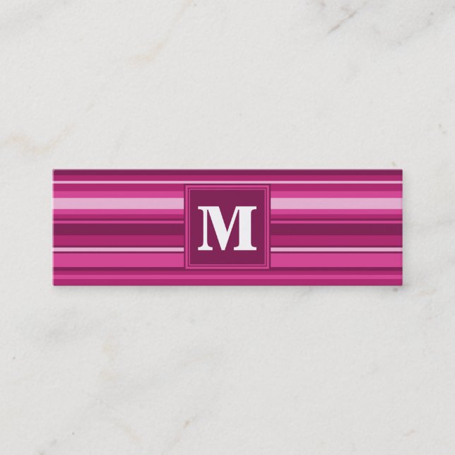 Carte De Visite Mini Bandes de monogramme fuchsia (Devant)