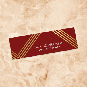 Carte De Visite Mini Bandes d'or faux moderne élégant rouge foncé