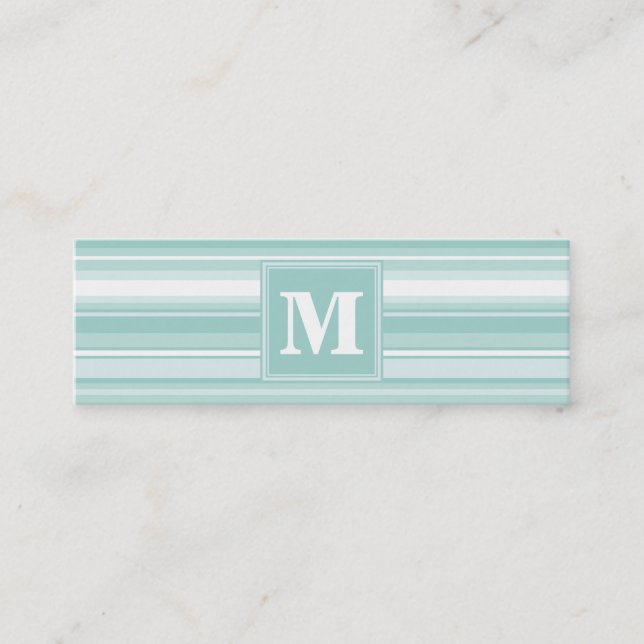Carte De Visite Mini Bandes vertes de menthe monogramme (Devant)