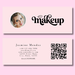 Carte De Visite Mini Beauté Rose Pâle Professionnel MUA Photo Qr