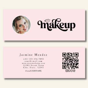 Carte De Visite Mini Beauté Rose Pâle Professionnelle MUA Photo Qr Soci