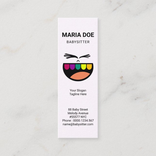Carte De Visite Mini Bébé souriant Dents colorés Babysitter (Devant)