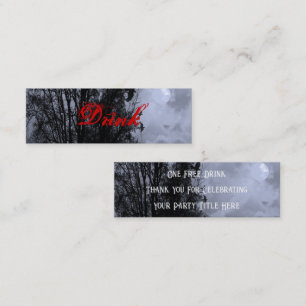 Carte De Visite Mini Billet de Boisson Gratuit Pleine Lune avec Corbeau