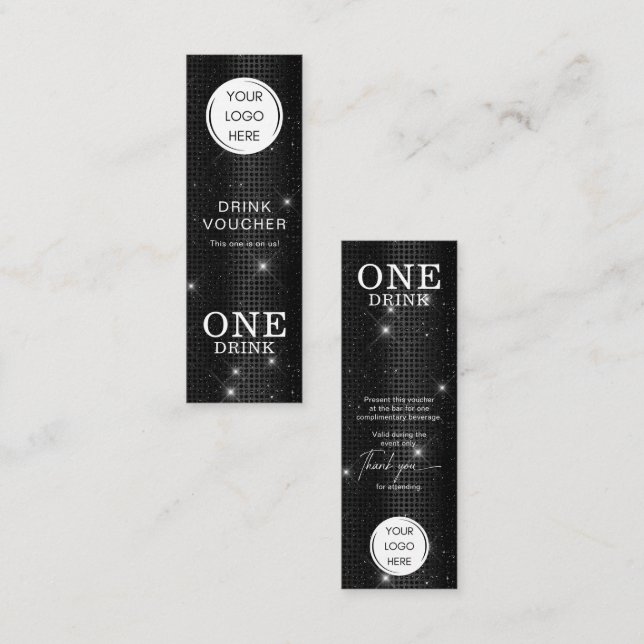 Carte De Visite Mini Billet de Boisson Luxe Noir avec Logo Séquence Fau (Devant / Derrière)