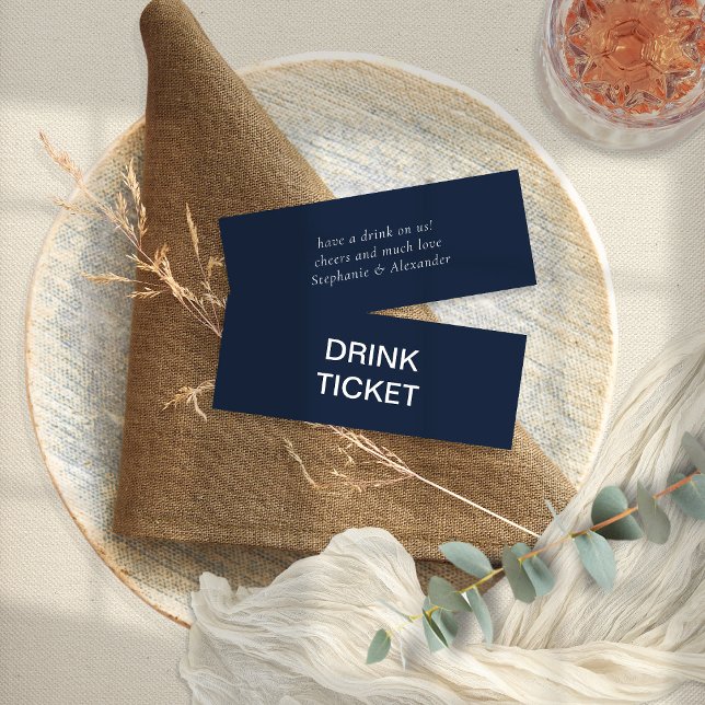 Carte De Visite Mini Billet de boisson Mariage simple bleu de la marine (Créateur téléchargé)