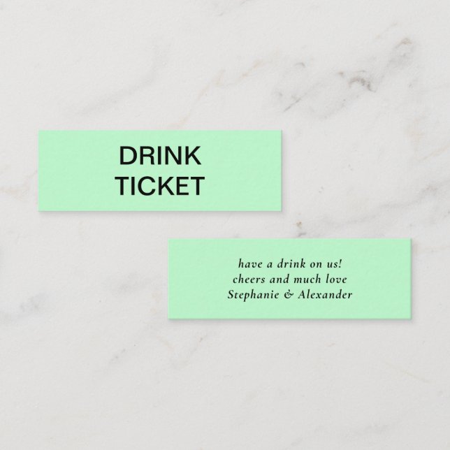 Carte De Visite Mini Billet de boisson Mariage simple Mint Green nouvel (Devant / Derrière)