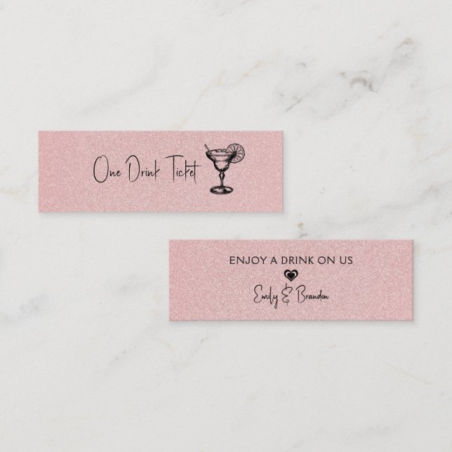 Carte De Visite Mini Billet de Boisson, Texture Pailletée Rose (Devant / Derrière)
