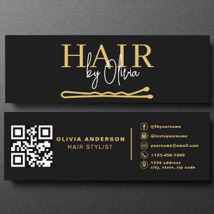 Carte De Visite Mini Black Gold QR Code Hair Stylliste noire