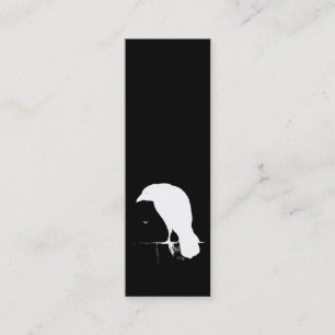 Carte De Visite Mini Blanc vintage de silhouette de Raven sur le noir -