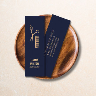 Carte De Visite Mini Bleu élégant moderne Faux Gold Cisor Comb