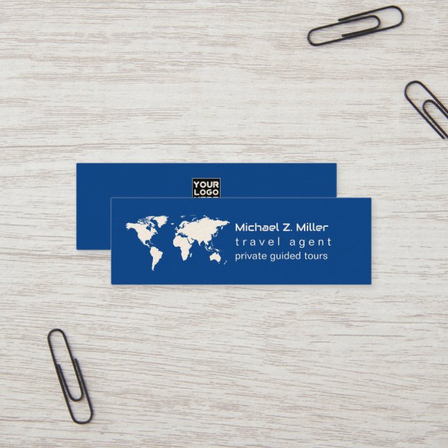 Carte De Visite Mini Blue Modern Travel Agent Tour Aventures (Devant/Arrière en situation)
