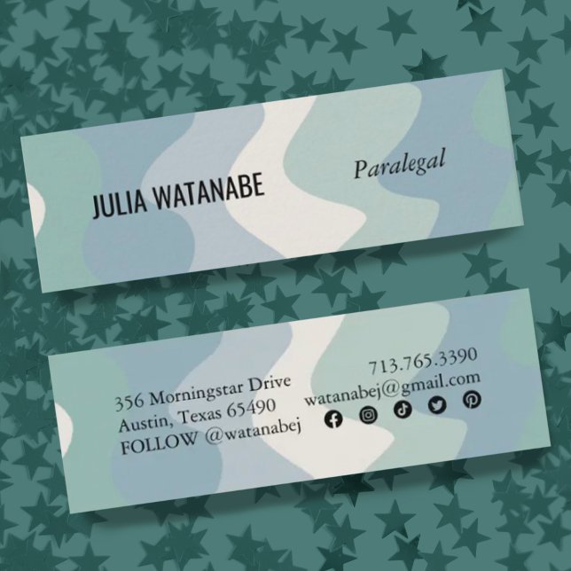 Carte De Visite Mini Blues doux rayures ondulées faites main avec des i (Créateur téléchargé)