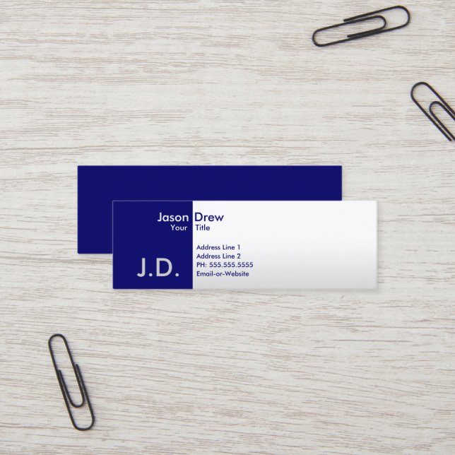 Carte De Visite Mini blues professionnels monogrammed (Devant/Arrière en situation)