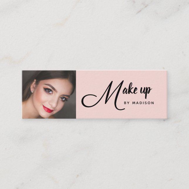 Carte De Visite Mini Blush Pink Black Script Photo Makeup Mini Business (Devant)