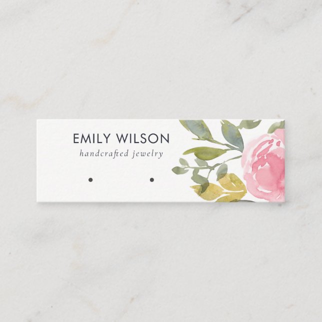 CARTE DE VISITE MINI BLUSH PINK PEONY FLORAL WATERCOLOR EARRING DISPLAY (Devant)