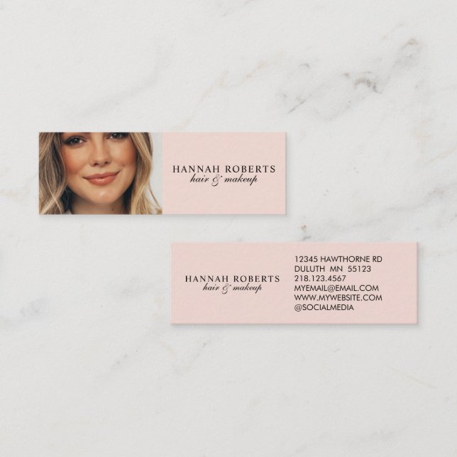 Carte De Visite Mini Blush Rose Maquillage Photo Coiffure Écriture Noir (Devant / Derrière)
