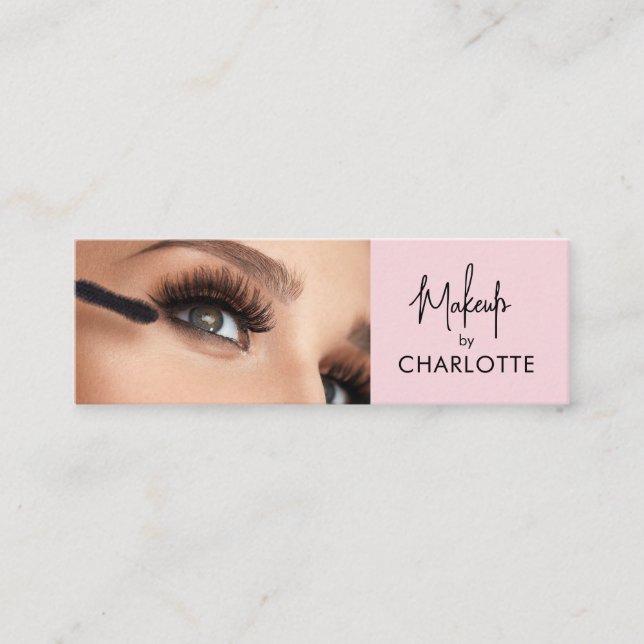 Carte De Visite Mini Blush Rose Maquillage Photo Script Noir  (Devant)