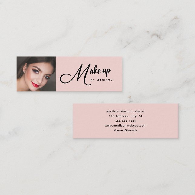 Carte De Visite Mini Blush Rose Noir Écriture Photo Maquillage (Créateur téléchargé)