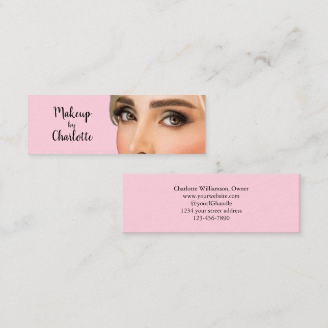 Carte De Visite Mini Blush Rose Noir Maquillage Photo Script (Devant / Derrière)