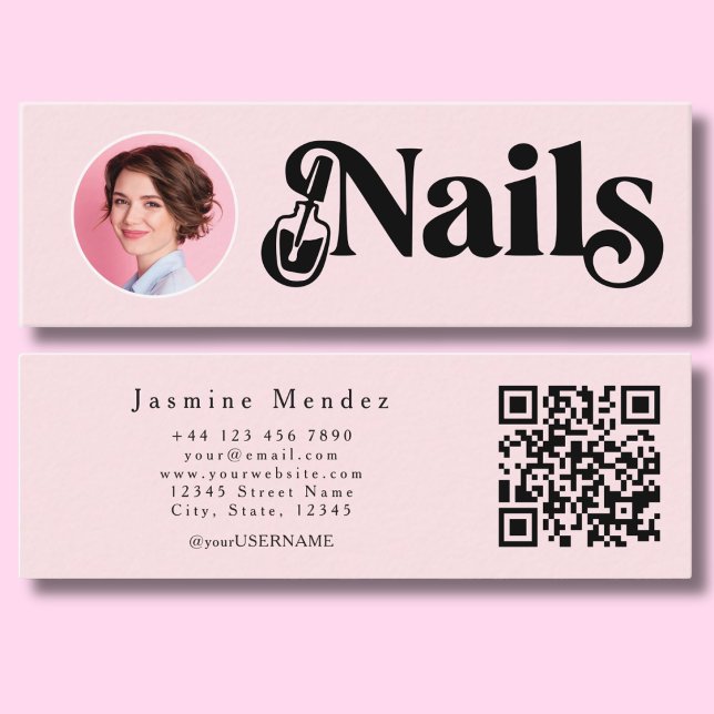 Carte De Visite Mini Blush Rose Photo Qr Technicien de l'Ongle  (Créateur téléchargé)