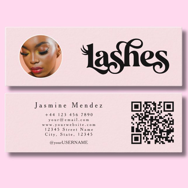 Carte De Visite Mini Blush Rose Photo Technicienne de Cils Qr  (Créateur téléchargé)