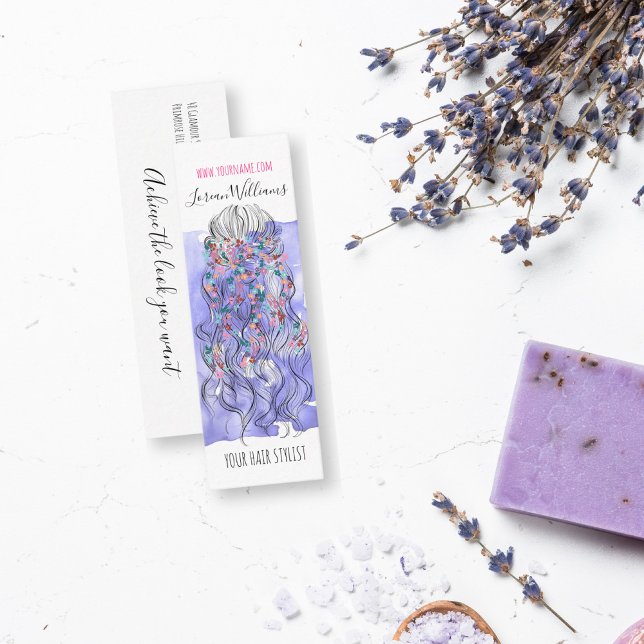 Carte De Visite Mini Boho Chic Violet Mariée Coiffure Aquarelle Floral (Créateur téléchargé)