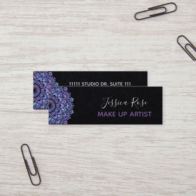Carte De Visite Mini Boho Purple Mandala Make Up Artiste (Devant/Arrière en situation)