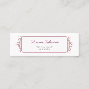 Carte De Visite Mini Bordure de silhouette de diplômée féminine rose mo