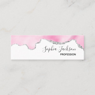 Carte De Visite Mini Bordure Parties scintillant rose et argent Faux él
