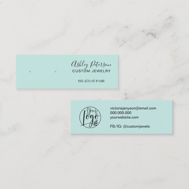 Carte De Visite Mini Boucles d'oreilles minimalistes en bleu glacé noir (Devant / Derrière)