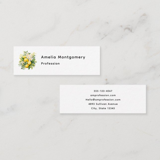 Carte De Visite Mini Bouquet de citrons aux fleurs blanches (Devant / Derrière)