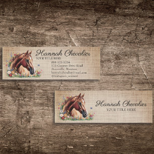 Carte De Visite Mini burlap rustique, cheval avec équestre fleur sauvag