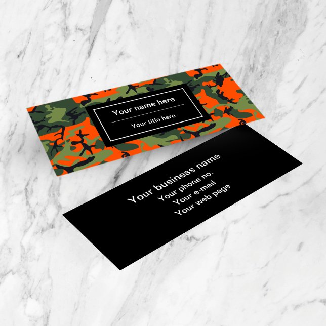 Carte De Visite Mini Camo Vert et Orange, Camouflage, Militaire, Armée (Créateur téléchargé)