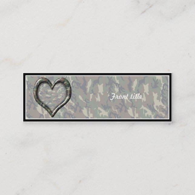 Carte De Visite Mini Camouflage Woodland Forest Heart sur Camo (Devant)