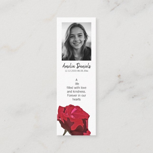 Carte De Visite Mini Carte de marque-page mini funéraire Rose Rouge (Devant)