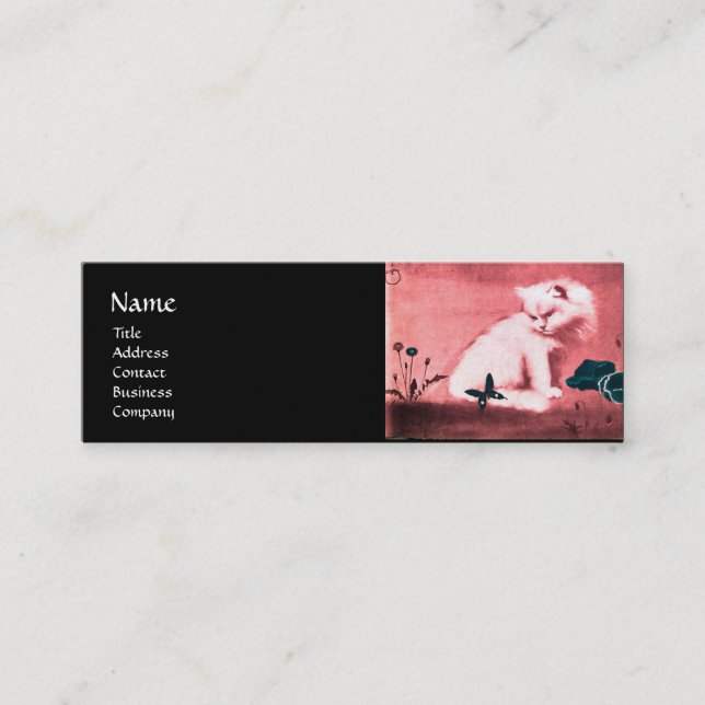 Carte De Visite Mini CHAT BLANC AVEC MONOGRAMME DE PAPILLON NOIR perle  (Devant)