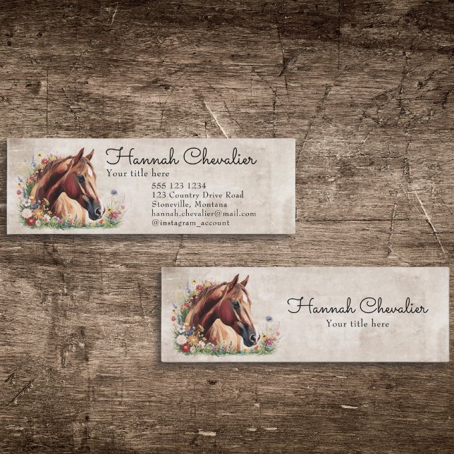 Carte De Visite Mini cheval aux fleurs sauvages, équitation campagnarde (Créateur téléchargé)