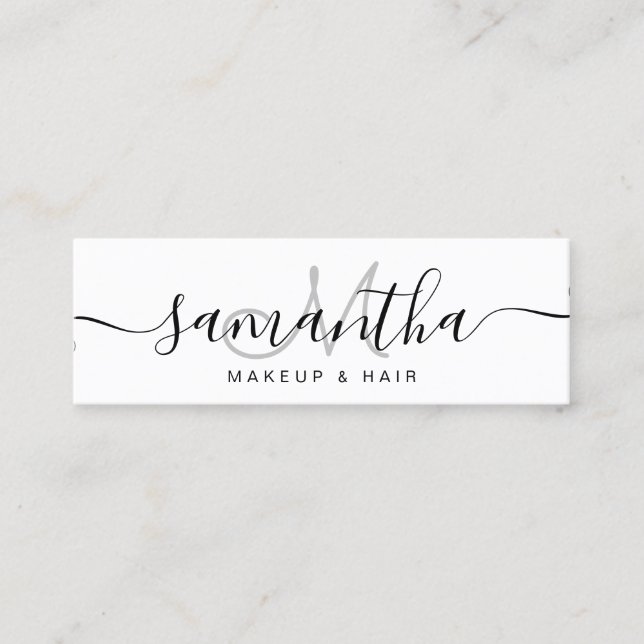 Carte De Visite Mini Cheveux de maquillage monogramme noir simple (Devant)