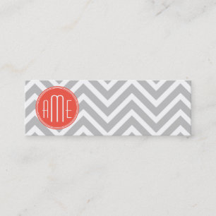 Carte De Visite Mini Chevron Gris et Monogramme Personnalisé Corail