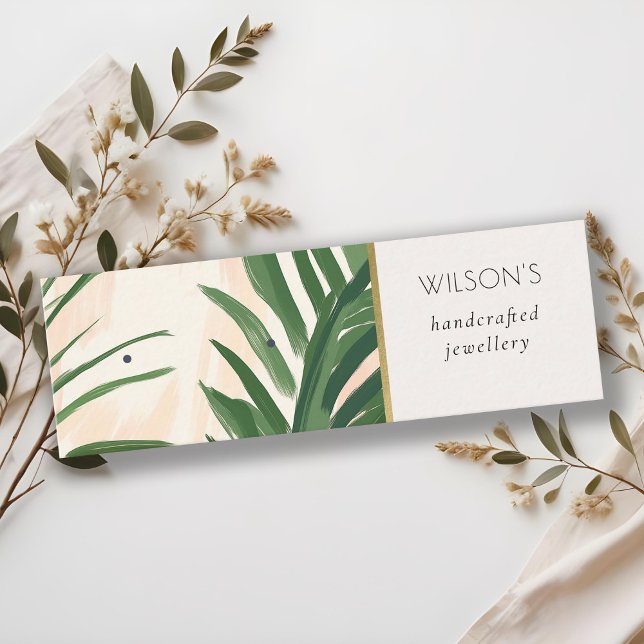 Carte De Visite Mini Chic Boho Blush Green Tropical Palm Feuilles oreil (Créateur téléchargé)