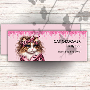 Carte De Visite Mini Chic Cat Groomer Sitter Parties scintillant rose g